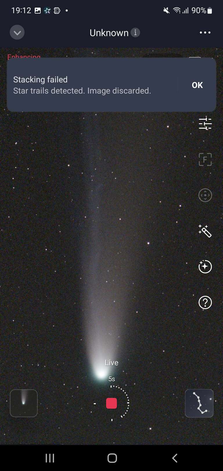 Bei der Einzelaufnahme wurden Sternstriche(keine runden Sterne) festgestellt